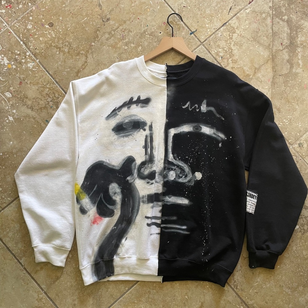 Bails3rdEye Custom Split Graffiti Sweatshirt Black White Abstract Art L Large